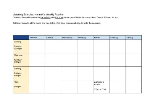 Weekly Routine - Listening Activity