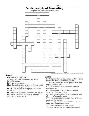 Fundamentals of Computing Crossword