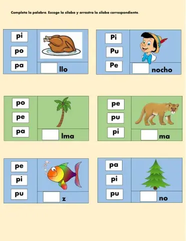 Escoge y arrastra la sílaba inicial de cada palabra.