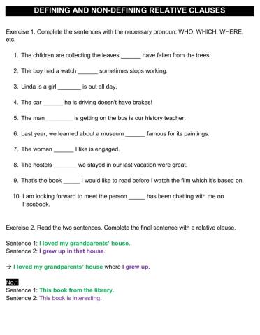Defining - non-defining relative clauses