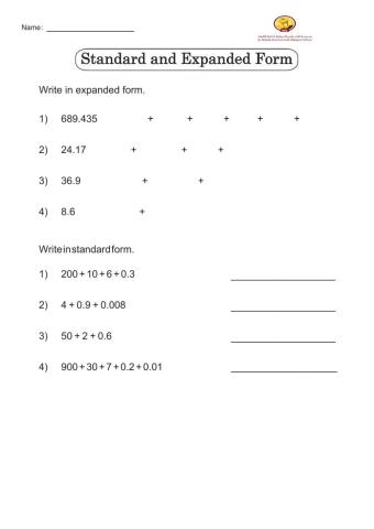 Decimals in expanded and standard form