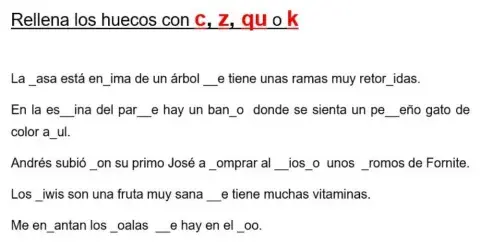 Uso de la c, z, qu y k