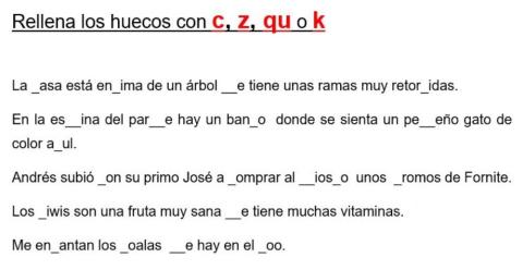 Uso de la c, z, qu y k