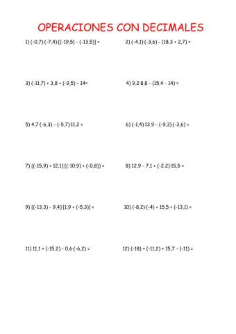 Operaciones combinadas con decimales