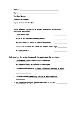 Sentence and Sentence Fragments