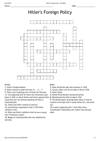 Hitler's foreign policy-Crossword