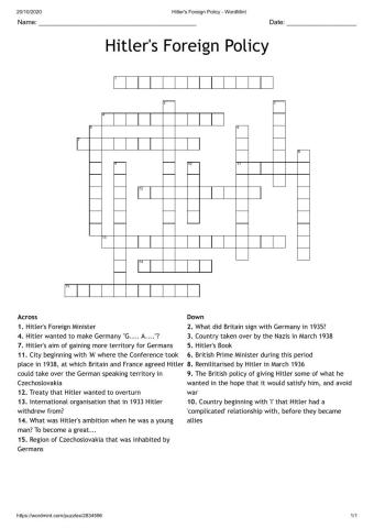 Hitler's foreign policy-Crossword