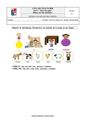 Worksheet -24 Where are the animals? for NT2