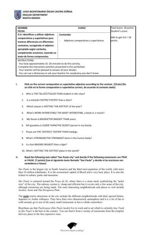 Comparative vs Superlative adjectives Quiz