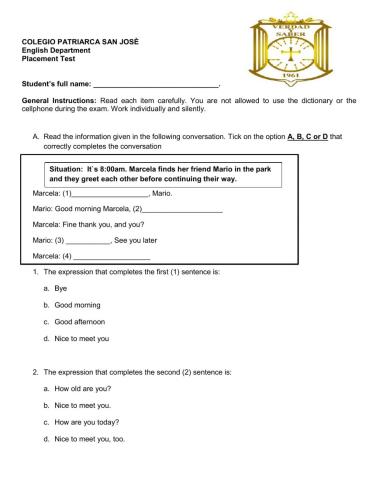 WRITING PLACEMENT TEST 2021