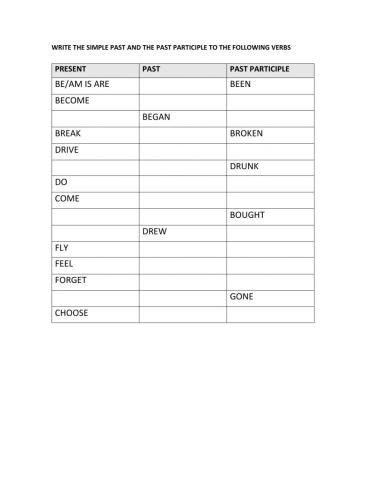 Irregular verbs