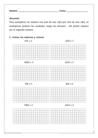Multiplicar sin llevadas 3º
