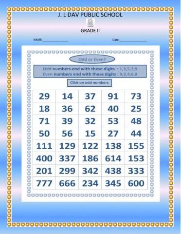 Odd and even numbers grade 2
