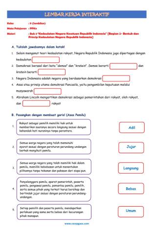 Lembar Kerja Siswa Interaktif PPKn Kelas 9 Bab 3 -Kedaulatan Negara Kesatuan Republik Indonesia- - Bagian 2 - Bentuk dan Prinsip Kedaulatan Negara Republik Indonesia