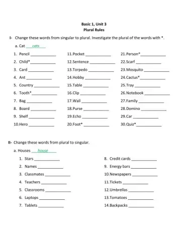 Basic 1 Unit 3 Plural Rules