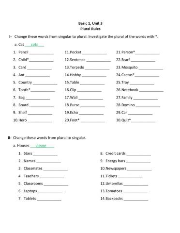Basic 1 Unit 3 Plural Rules