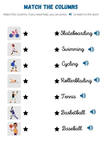 Sports. Matching exercise