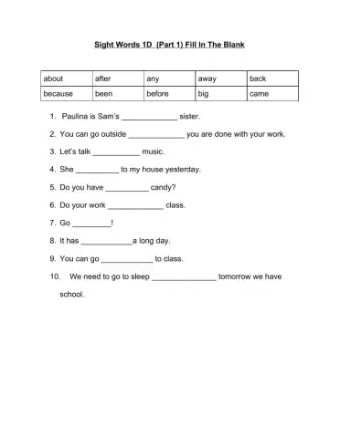 Sight Words 1D Part 1