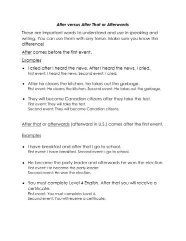 After versus After That and Afterwards