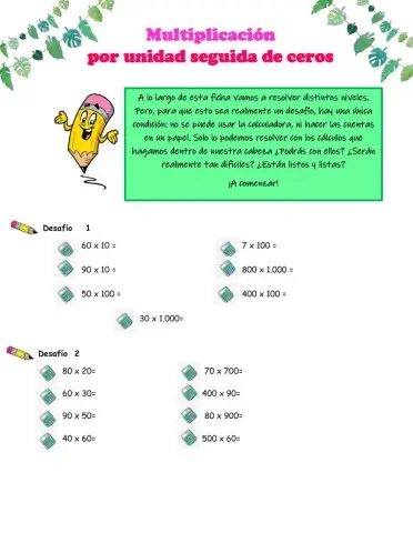 Ficha de repaso- Multiplicación por unidad seguida de cero