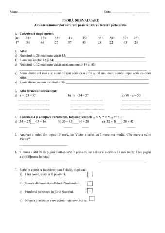 Proba de evaluare, Adunarea cu trecere peste ordin 0-100