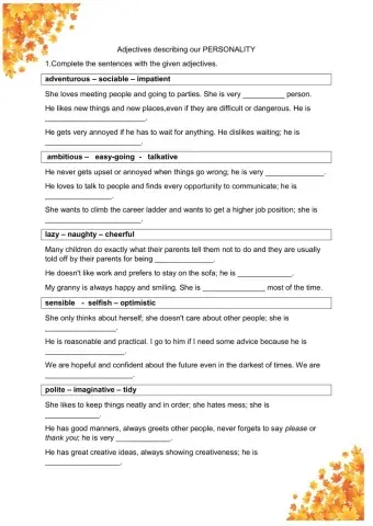 Adjectives describing personality
