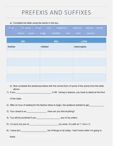 Prefixes and suffixes
