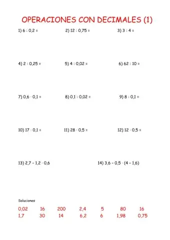 Operaciones con decimales