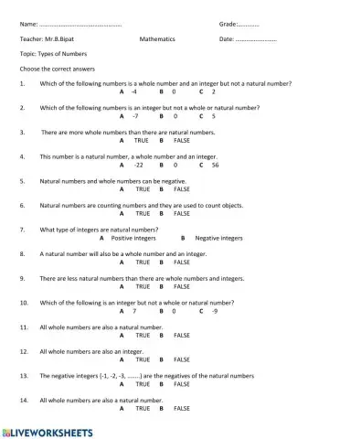 Types of Numbers