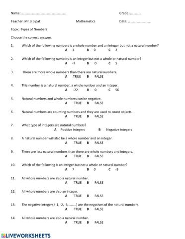 Types of Numbers