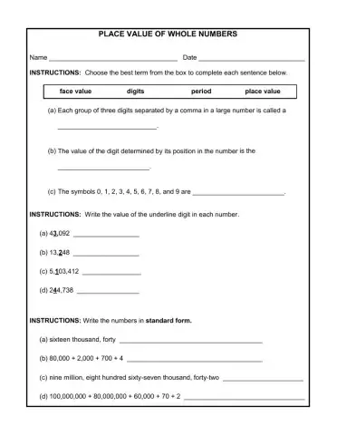 Place Value of Whole Numbers