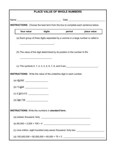 Place Value of Whole Numbers
