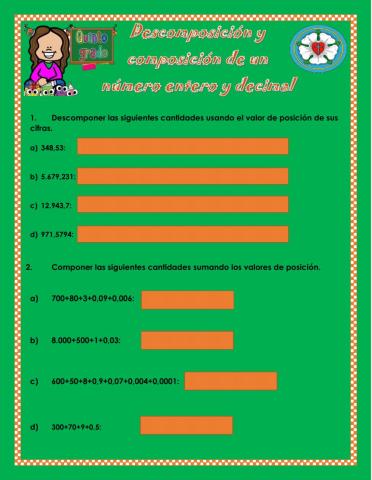 Descomposición y composición enteros y decimales