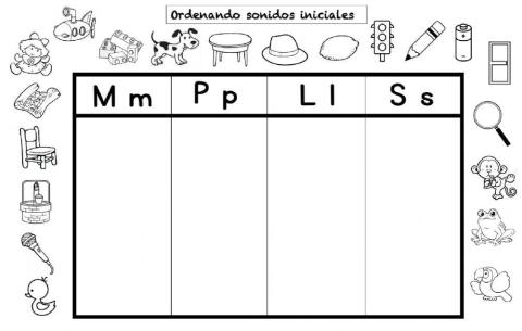 ordenando sonidos iniciales M,P,L,S
