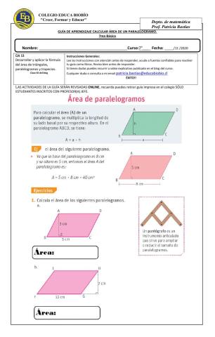 Clase 65 7° calcular área de un paralelógramo.