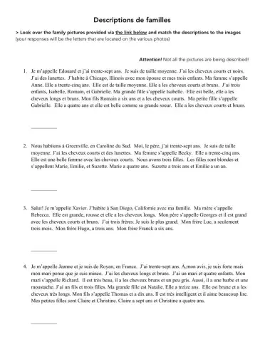 Family photos and descriptions