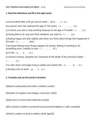 Sol.Int. Unit 1. 3rd edition- vocabulary test