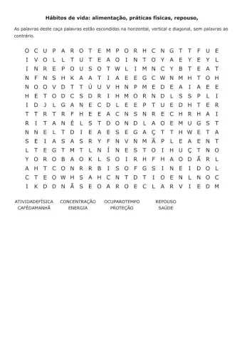 Palavra cruzadas hábitos de vida