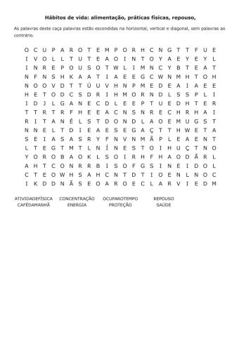 Palavra cruzadas hábitos de vida