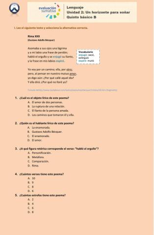 Prueba sumativa Unidad 5 Un horizonte para soñar