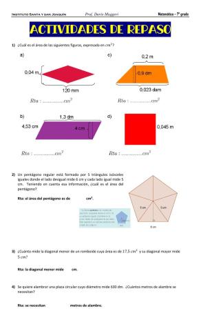 Ejercitación Perímetro y Área de figuras planas