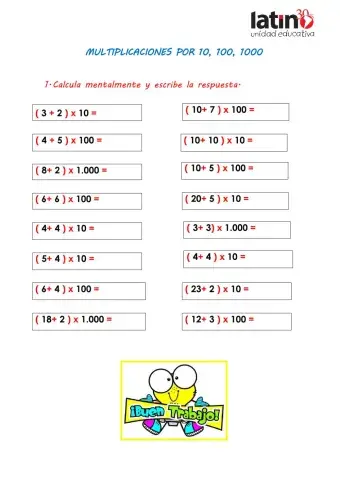 Multiplicaciones 10, 100, 1.000