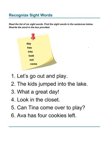 Vocabulary - Finding Sight Words in Sentences 3