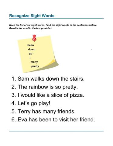 Vocabulary - Finding Sight Words in Sentences 4
