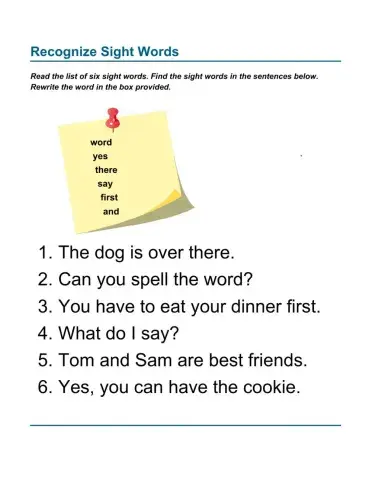 Vocabulary - Finding Sight Words in Sentences 6