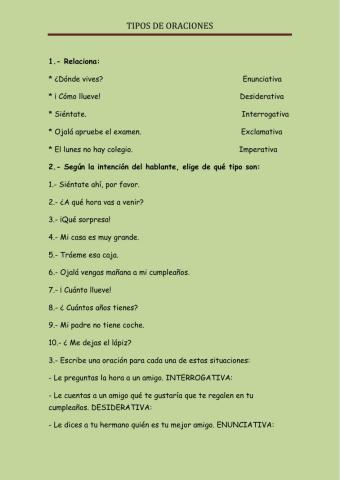 Tipos de oraciones