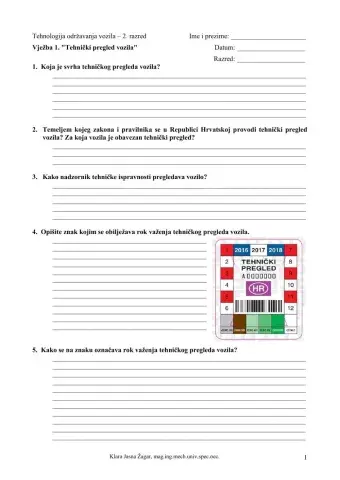 Vježba 1: Na tehničkom pregledu