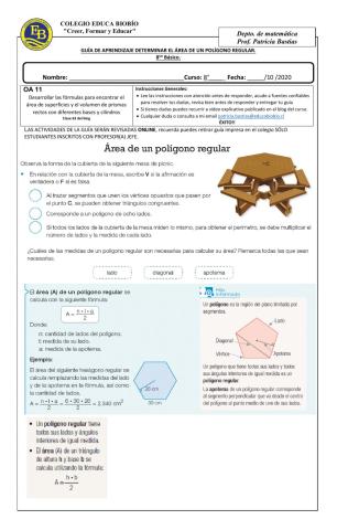 Clase 63 8° Determinar el área de un polígono regular.