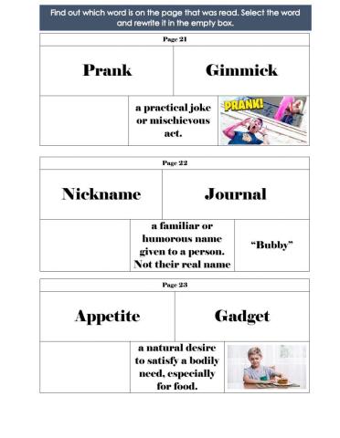 Diary of a Wimpy Kid- Vocab lIst (Page 21-30)