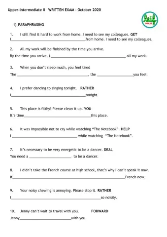 Upper 2- Test PT1 (paraphrasing)